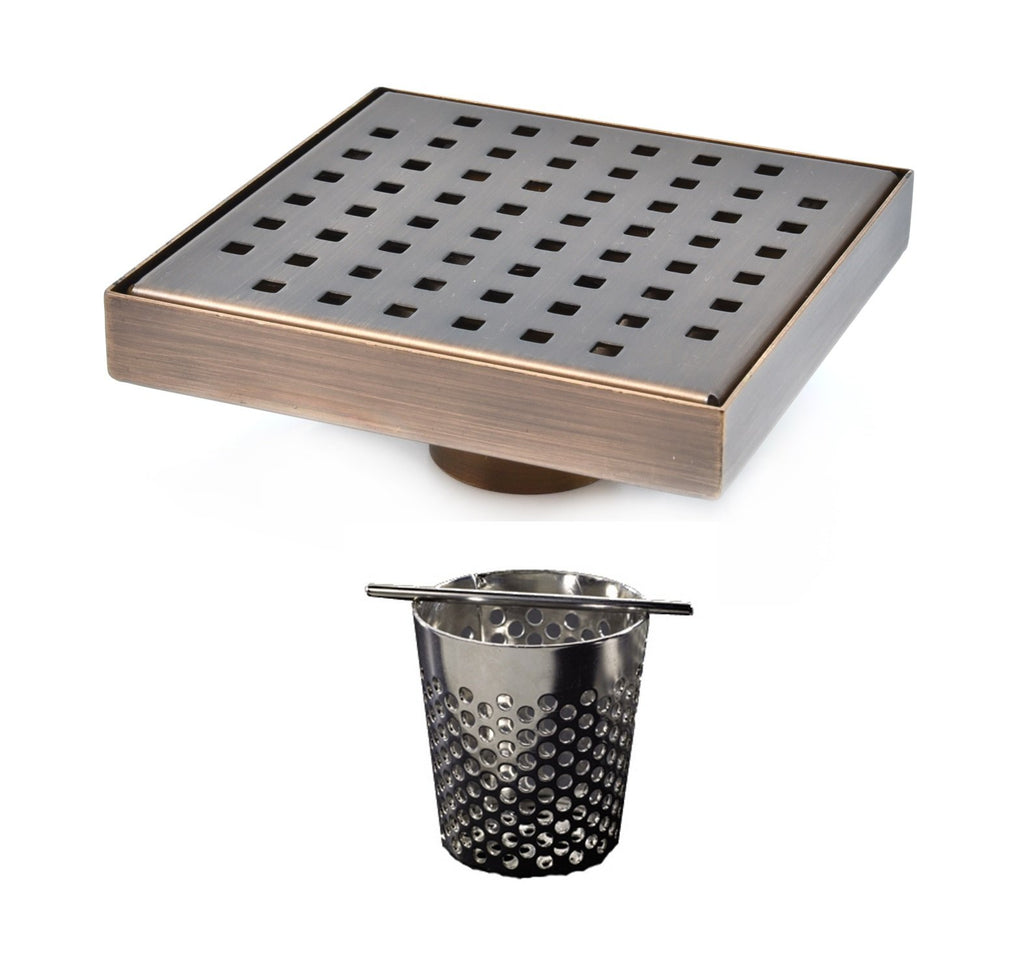 6 Inch Polished Stainless Steel Square Shower Drain with Hair Trap