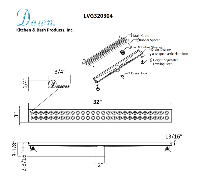 12 Inch Linear Drain with Leveling Feet, Dawn USA Views Along The River Nile Series