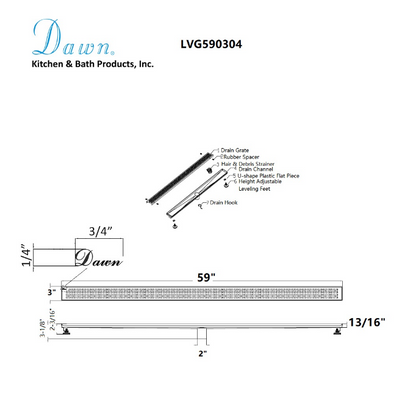 12 Inch Linear Drain with Leveling Feet, Dawn USA Views Along The River Nile Series