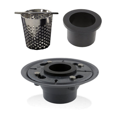 4 Inch Matte Black Square Shower Drain Kit with Hair Trap and Base Flange – Linear Wedge Design