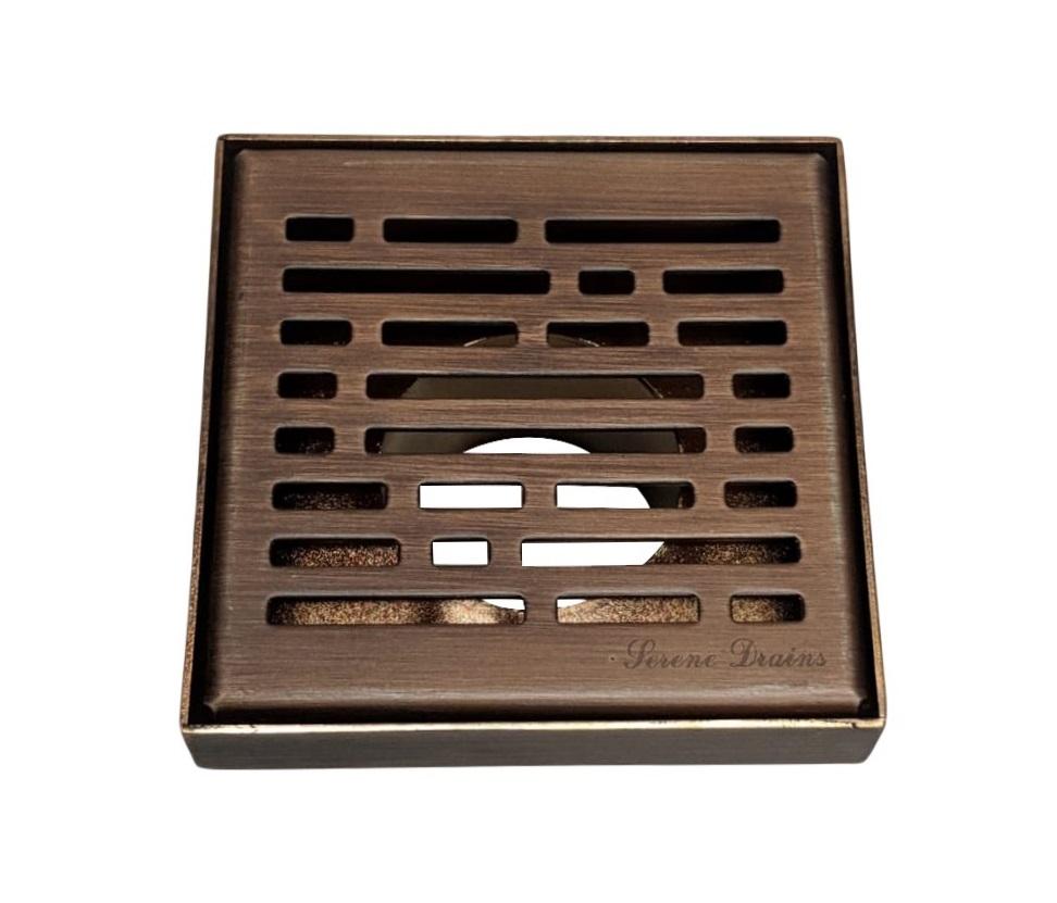 4 Inch Oil Rubbed Bronze Square Shower Drain with Hair Trap Set (4 Designs)