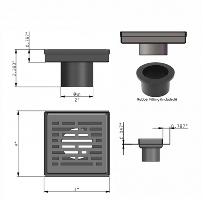 SereneDrains Satin Gold Square Shower Drain with Hair Trap Set (4 and 6 Inch Drains)