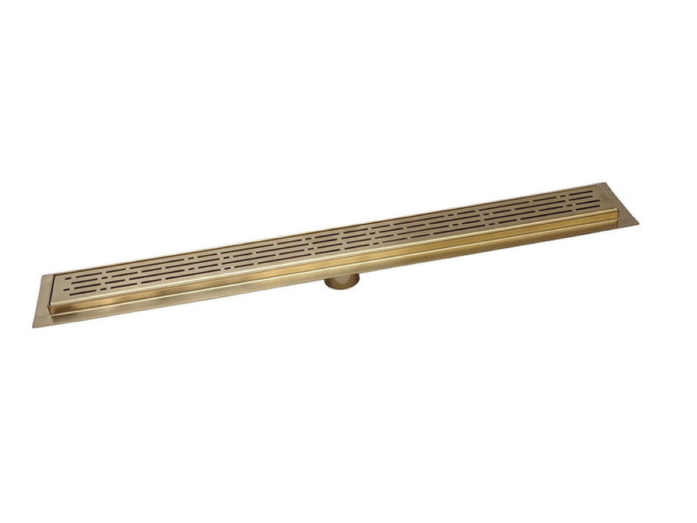 59 Inch Linear Shower Drain Satin Gold Broken Lane Design by SereneDrains