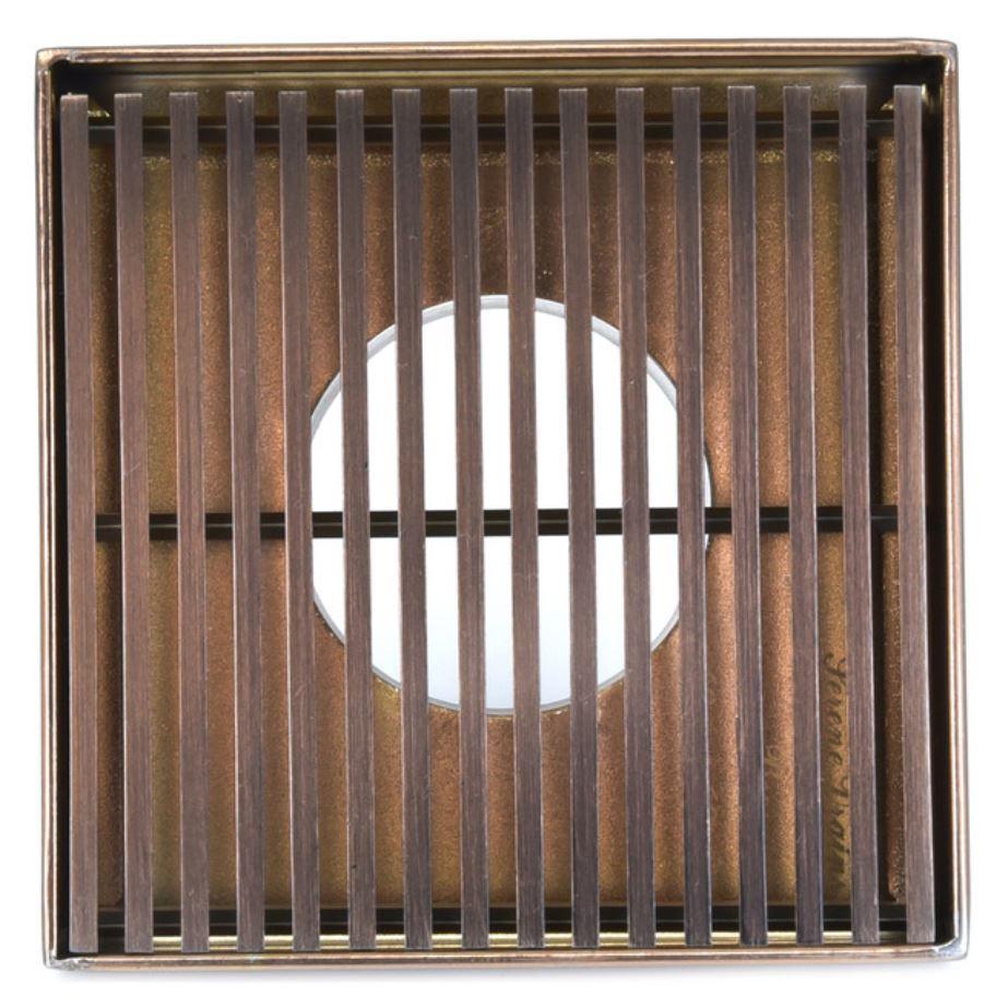 4 Inch Oil Rubbed Bronze Square Shower Drain with Hair Trap Set (4 Designs)