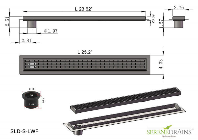 24 Inch Side Outlet Linear Shower Drain by SereneDrains