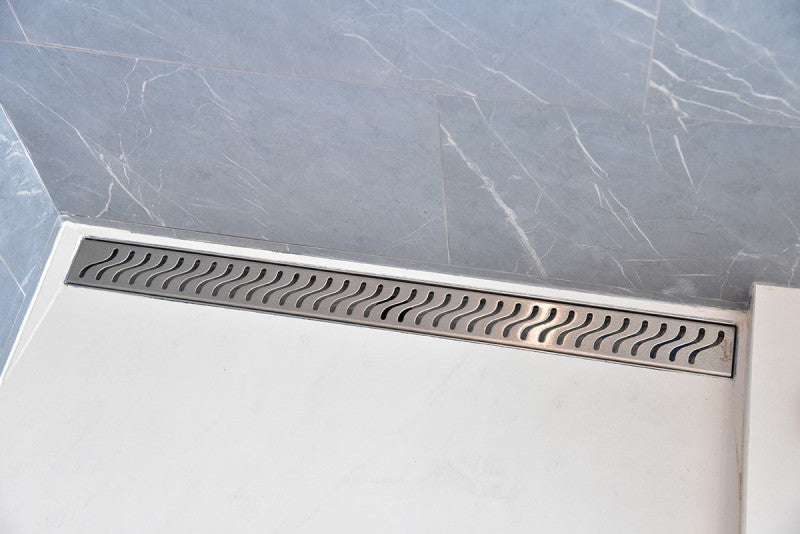 16 Inch Linear Shower Drain Ocean Wave Design by SereneDrains