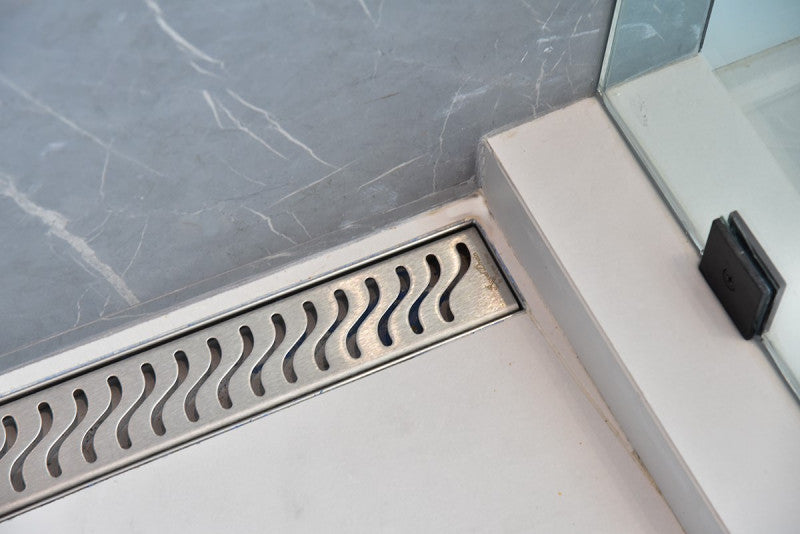 16 Inch Linear Shower Drain Ocean Wave Design by SereneDrains