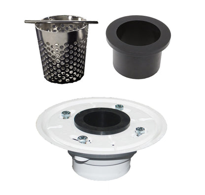 4 Inch Brushed Square Shower Drain Kit with Hair Trap and Base Flange – Traditional Square Design