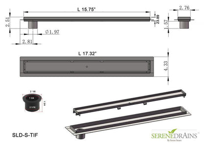 SereneDrains Side Outlet 16 Inch Linear Shower Drain with ABS Drain Base Flange & Hair Trap, Complete Shower Drain Installation Kit